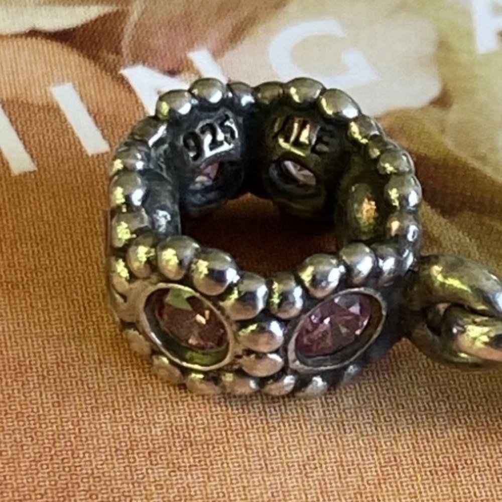 Pandora Silver Bracelet Charm with Pink Stones - Picture 2 of 2